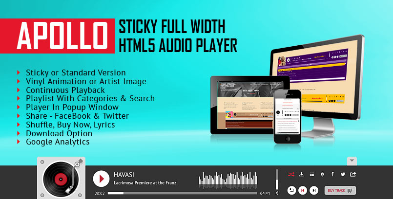 Apollo – Sticky Full Width HTML5 Audio Player jQuery Plugin