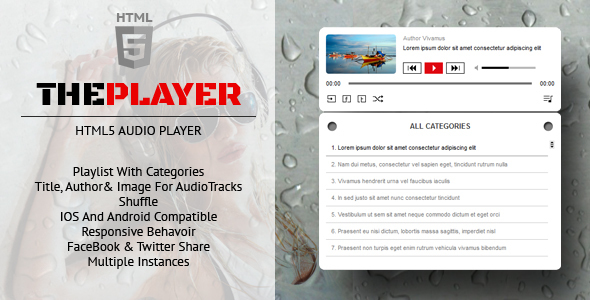 ThePlayer - HTML5 Audio Player Responsive Plugin with Playlist and Categories