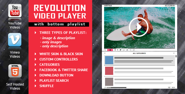 Revolution Bottom Playlist WordPress Video Player